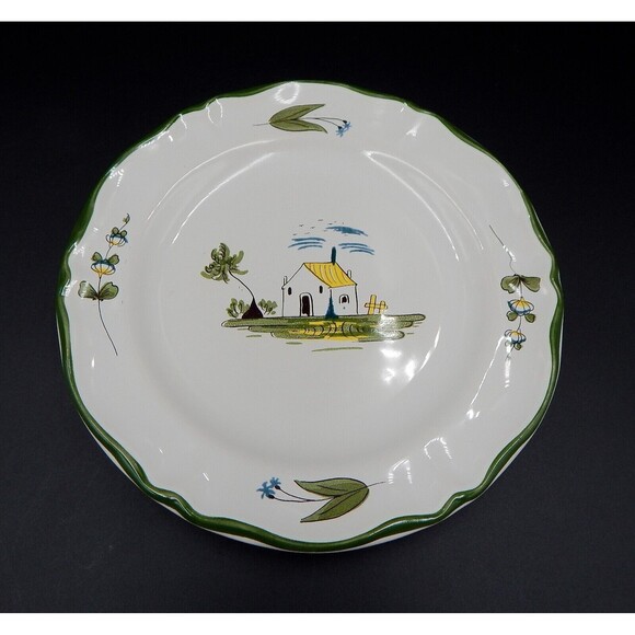 Varages France Cabanon Salad Plate Hand Painted Green Border 8.25 In Cabin Shed - Picture 1 of 9